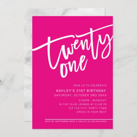 MODERN SCRIPT 21ste verjaardagsfeestje heet roze w Kaart (Voorkant / Achterkant)