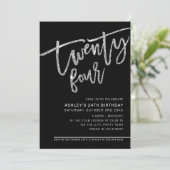 MODERN SCRIPT 24e verjaardag zwarte zilverglitter Kaart (Staand voorkant)