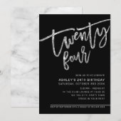 MODERN SCRIPT 24e verjaardag zwarte zilverglitter Kaart (Voorkant / Achterkant)