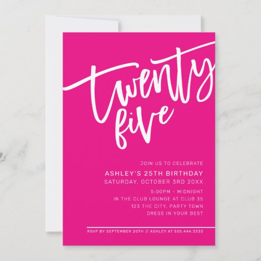MODERN SCRIPT 25e verjaardag heet roze wit Kaart (Voorkant)