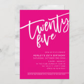 MODERN SCRIPT 25e verjaardag heet roze wit Kaart (Voorkant / Achterkant)