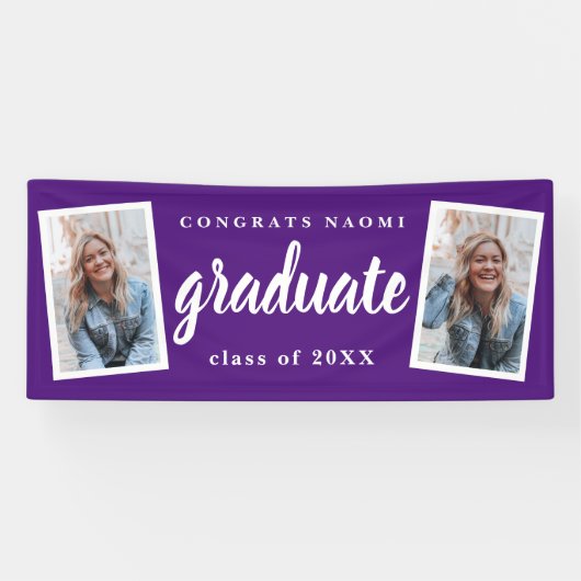 Modern Script 2 Foto Afstudeerfeest Spandoek (Horizontaal)