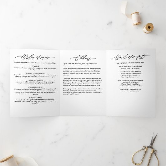 Modern Script 2-foto begrafenis / gedenkteken Drieluik Programma (Binnen)