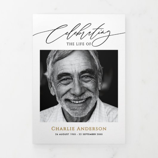 Modern Script 2-foto begrafenis / gedenkteken Drieluik Programma (Cover)