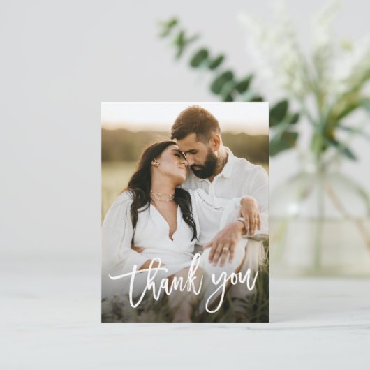 Modern Script 2 Foto bruiloft Bedankt Briefkaart (Staand voorkant)