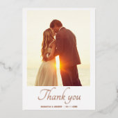 Modern script 2 foto bruiloft bedankt je kaart (Voorkant)
