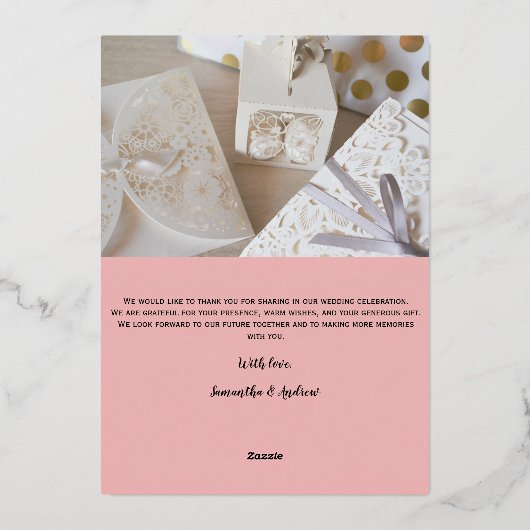 Modern script 2 foto bruiloft bedankt je kaart (Achterkant)