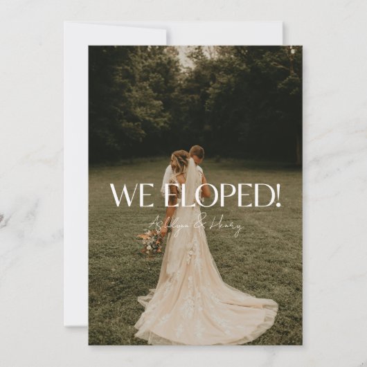 Modern Script 2-foto bruiloft elopement Aankondiging (Voorkant)