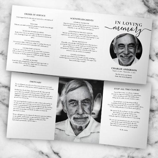 Modern script 2-foto drievoudig rouwprogramma drieluik programma