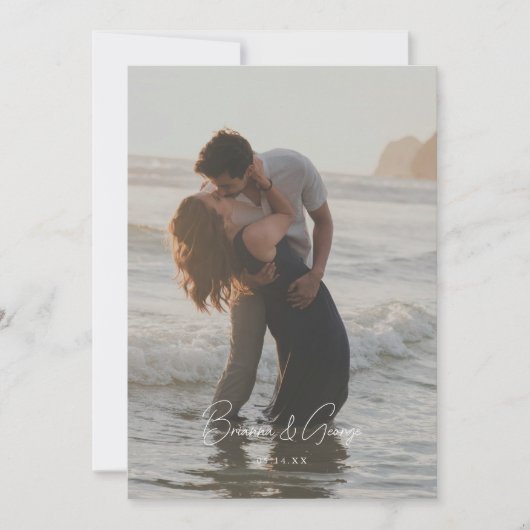 Modern Script 2-foto Elopement bruiloft receptie Kaart (Voorkant)