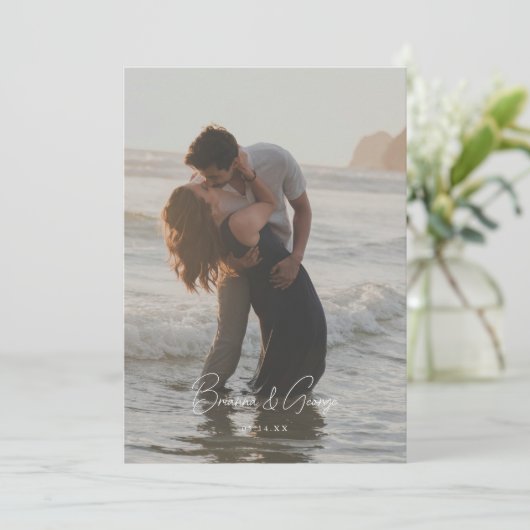 Modern Script 2-foto Elopement bruiloft receptie Kaart (Staand voorkant)