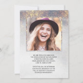 Modern script 2 Foto Gold Glitter Afstuderen Anno Aankondiging (Achterkant)