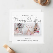 Modern Script 2 Foto Vrolijk Kerstfeest Kaart Notitiekaartje (Voorkant / Achterkant in situ)