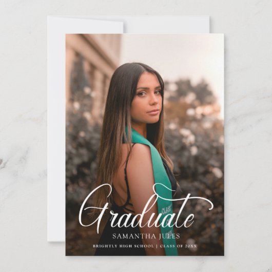Modern Script 2 foto's Afstudeerfeest Kaart (Voorkant)