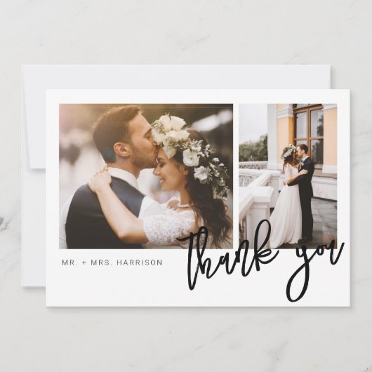 Modern Script 2 Foto's bruiloft Bedankkaart (Voorkant)