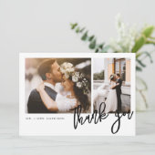 Modern Script 2 Foto's bruiloft Bedankkaart (Staand voorkant)