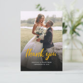 Modern Script 2 Foto's bruiloft Bedankkaart (Staand voorkant)