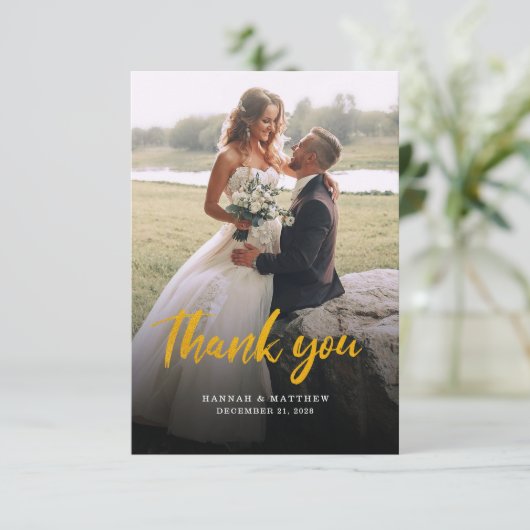 Modern Script 2 Foto's bruiloft Bedankkaart (Staand voorkant)
