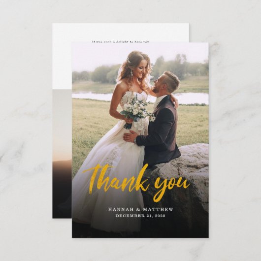Modern Script 2 Foto's bruiloft Bedankkaart (Voorkant / Achterkant)