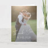 Modern script 2 foto's bruiloft bedankt kaart (Voorkant)