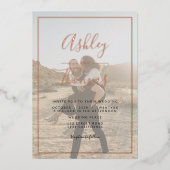 Modern script 2 foto's bruiloft geometrisch lijst folie uitnodiging (Voorkant)