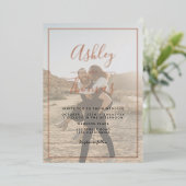 Modern script 2 foto's bruiloft geometrisch lijst folie uitnodiging (Staand Voorkant)