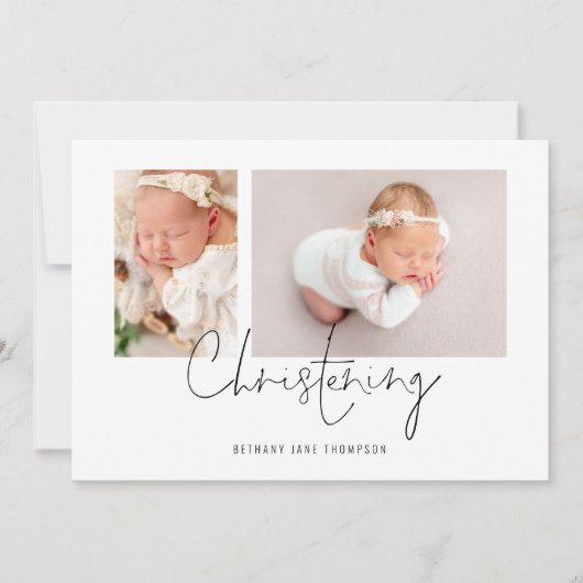 Modern script 2 Foto's Christening Kaart (Voorkant)