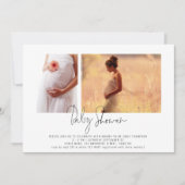 Modern script 2 Foto's Genderneutraal Baby shower Kaart (Voorkant)