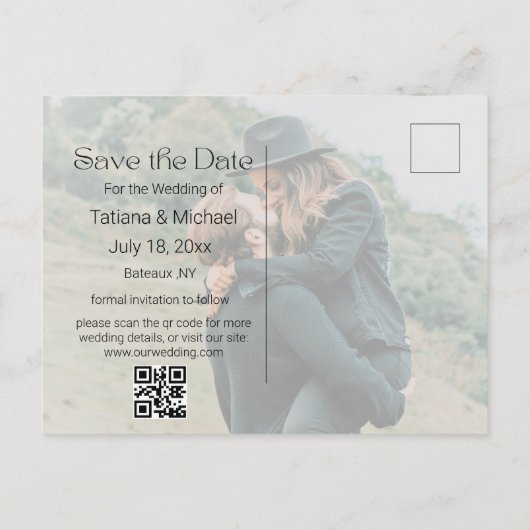 Modern script 2 foto's QR code Sla de datum op Aankondigingskaart (Achterkant)