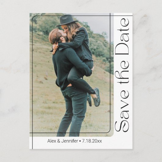 Modern script 2 foto's QR code Sla de datum op Aankondigingskaart (Voorkant)