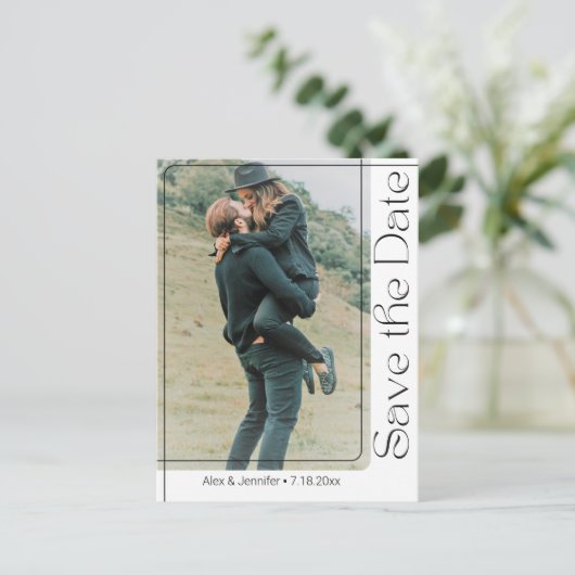 Modern script 2 foto's QR code Sla de datum op Aankondigingskaart (Staand voorkant)