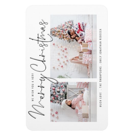 Modern Script 2 Foto's voor vrolijk kerstfeest Magneet (Verticaal)