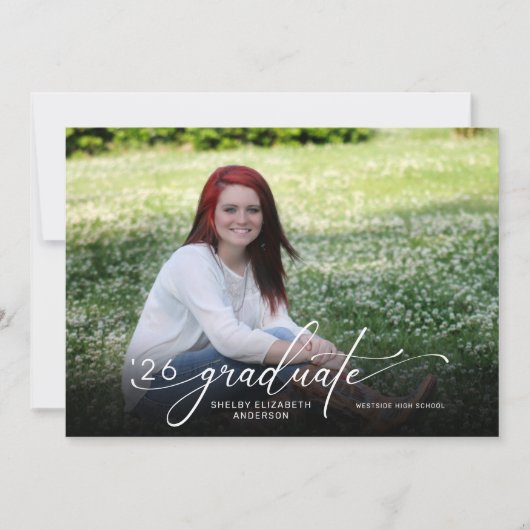 Modern script 2 Horizontaal foto Afstuderen Kaart (Voorkant)