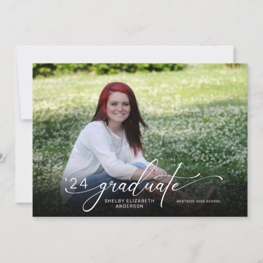 Modern script 2 Horizontaal foto Afstuderen Kaart (Voorkant)