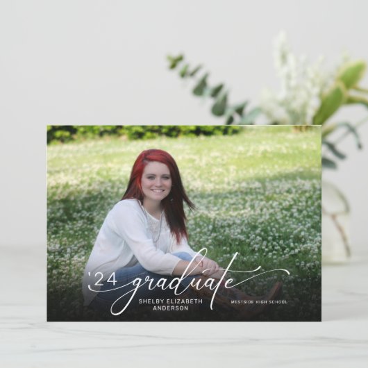 Modern script 2 Horizontaal foto Afstuderen Kaart (Staand voorkant)
