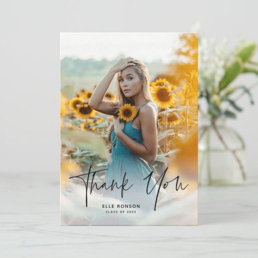 Modern Script 2 Photo Afstuderen Bedankkaart (Staand voorkant)