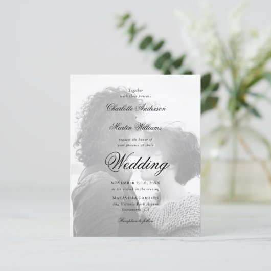 Modern Script 2 Photo Budget Huwelijksuitnodiging (Staand voorkant)