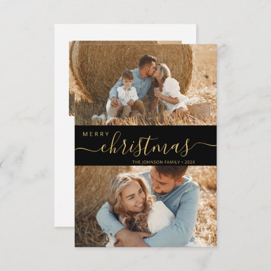 Modern script 2 Photo Collage-kerstkaart Kaart (Voorkant / Achterkant)