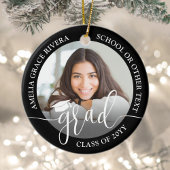 Modern Script 2 Photo Graduation Round Black Keramisch Ornament
