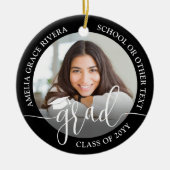 Modern Script 2 Photo Graduation Round Black Keramisch Ornament (Voorkant)