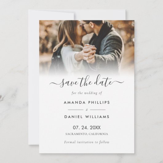 Modern script 2 Photo Wedding Save the Date Kaarte Aankondiging (Voorkant)