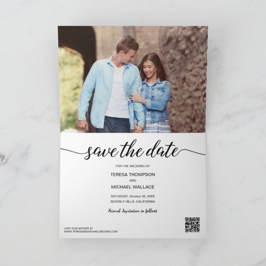 Modern Script 2 Verloving Foto's Eenvoudig Aangepa Aankondiging (Binnen)