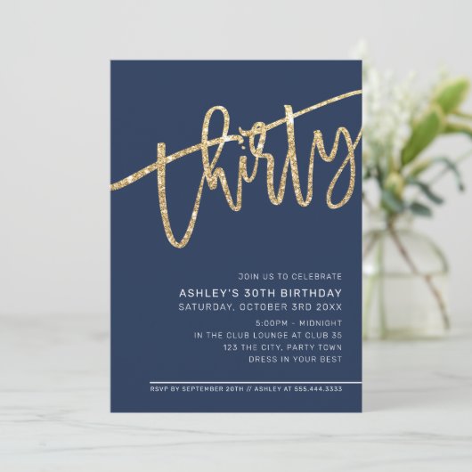 MODERN SCRIPT 30 verjaardagsfeest marine goud glit Kaart (Staand voorkant)