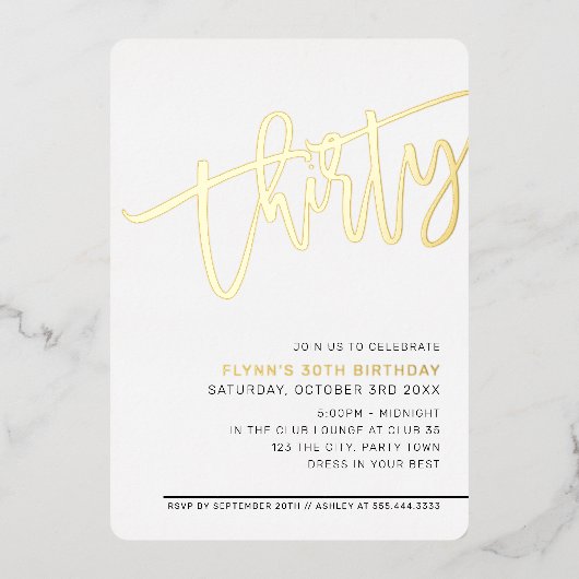 MODERN SCRIPT 30e verjaardag van elegant goud Folie Uitnodiging (Voorkant)