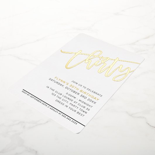 MODERN SCRIPT 30e verjaardag van elegant goud Folie Uitnodiging (Gedraaid)
