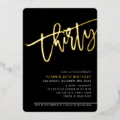 MODERN SCRIPT 30e verjaardag zwart wit goud Folie Uitnodiging (Voorkant)