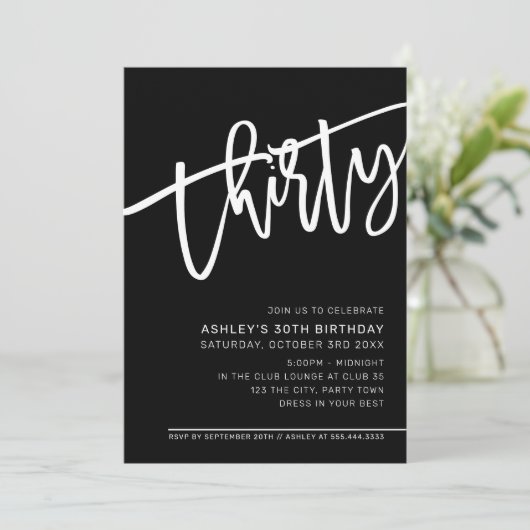 MODERN SCRIPT 30e verjaardag zwart wit Kaart (Staand voorkant)