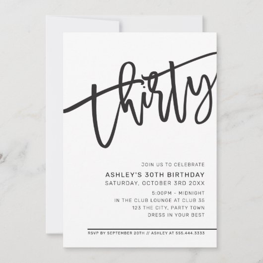 MODERN SCRIPT 30e verjaardag zwart wit Kaart (Voorkant)