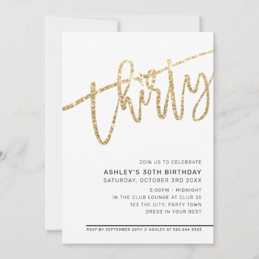 MODERN SCRIPT 30ste verjaardagsfeest gouden glitte Kaart (Voorkant)