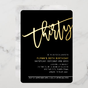 MODERN SCRIPT 30ste verlichting zwart wit goud Folie Uitnodiging
